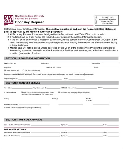 sample key request forms  ms word