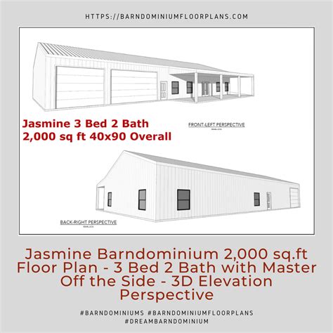 Jasmine Barndominium 2000 Sq Ft Floor Plan 3d Elevation