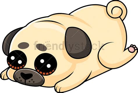Cute Pug Puppy Laying Down Feeling Guilty Cartoon Vector Clipart