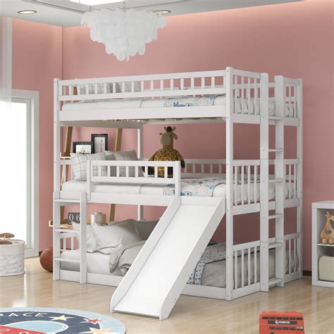 Triple Bunk Bed With Slide Full Over Full Over Full 3 Bunk Beds Wood