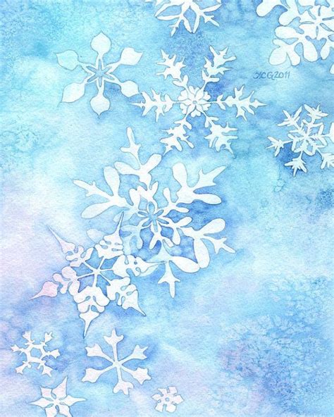 Whimsical Winter Watercolor Painting Snowflakes Archival Art Print