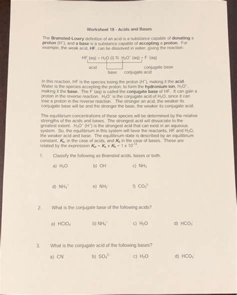 Its conjugate acid nh4+ behaves as. Solved: Worksheet 18 - Acids And Bases The Bronsted-Lowry ...