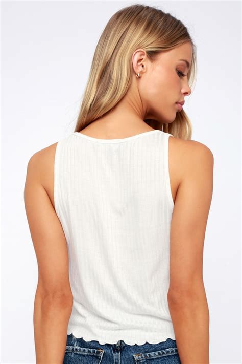 Cool White Tank Top Ribbed Tank Top Lettuce Edge Top Lulus