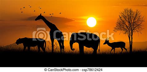 Large Group Of African Safari Animals Wildlife Conservation Concept