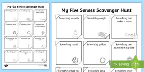 Five Senses Scavenger Hunt Worksheet Hecho Por Educadores