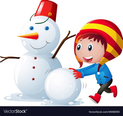 Little Kid Making Snowman Royalty Free Vector Image