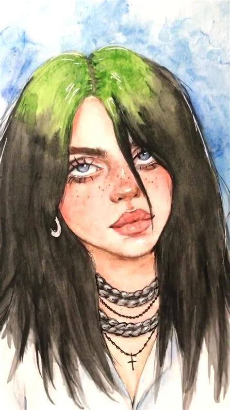 Billie Eilish‘🎨 Video Portrait Drawing Face Drawing Watercolor