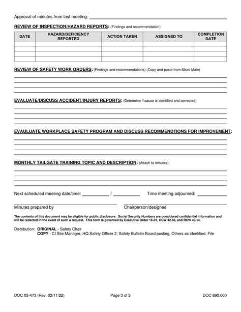 Form Doc Download Printable Pdf Or Fill Online Correctional Industries Safety Meeting