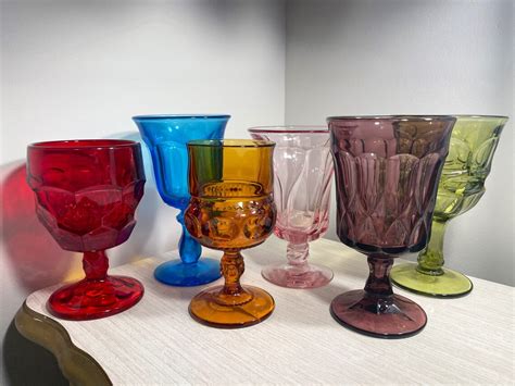 Vintage Multi Colored Water Goblets Mismatched Mixed Water Etsy