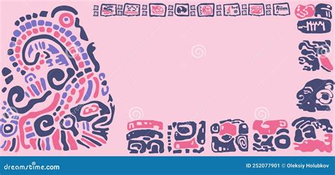 Border Of Maya And Toltec Signs And Patterns Stock Vector