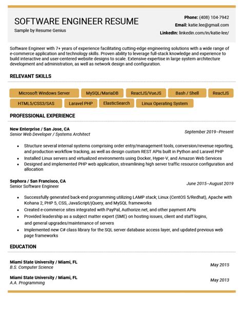 Software Engineer Resume Example And Tips For 2023
