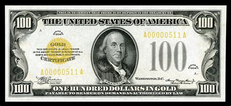 One Hundred Dollar Gold Certificate 1934 Series Photograph By Daniel