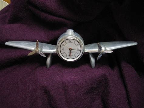 Vintage Airplane Clock With Alarm Sarsaparilla Cast Aluminum Etsy