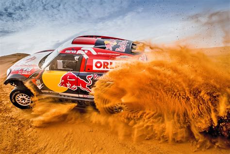 Rally Race Cars Desert Sand Car Vehicle Red Bull Mini Cooper