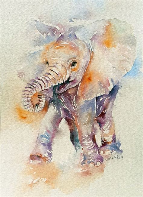 Happy Hollybaby Elephant Watercolor Painting 2016 Watercolour By