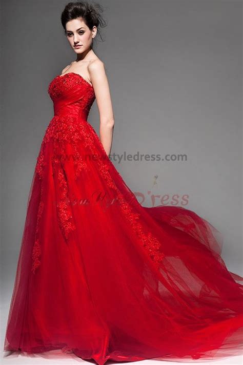 Red Lace Wedding Dresses Elegant Chapel Train Nw 0115