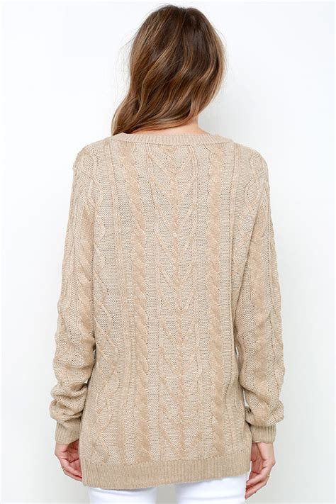 Cute Beige Sweater Cable Knit Sweater Knit Sweater 4600