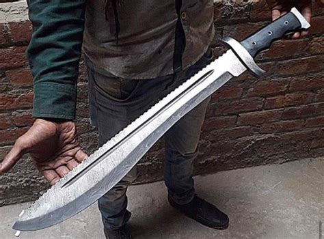 Handmade Damascus Steel Bowie Machete Sword With Micarta Handle