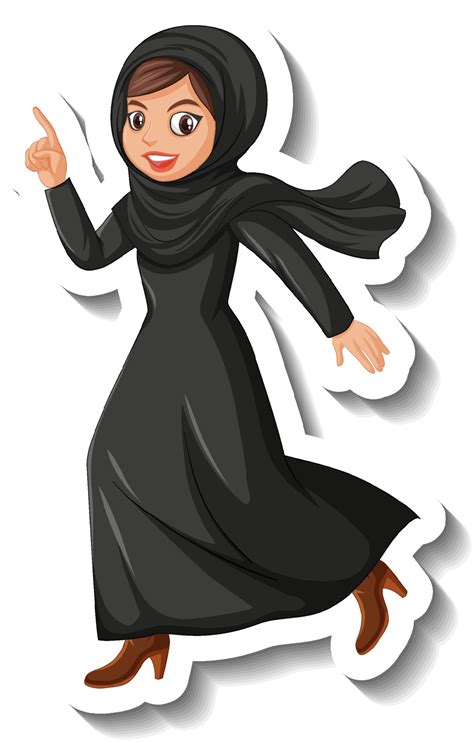 Muslim Woman Cartoon Character Sticker On White Background 3096575