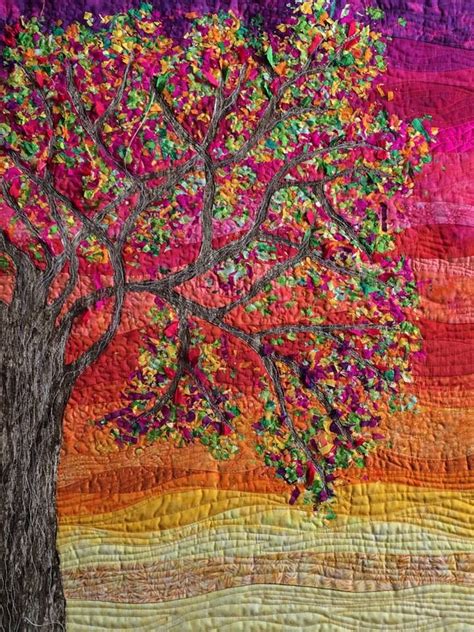 LOVE TREES! Love Art Quilts!! This early sunrise/sunset background inspires me to free-motion ...