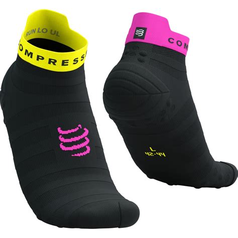 Compressport Pro Racing Compression Socks V40 Ultralight Run Low Blacksafety Yellowneon Pink