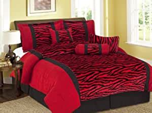 Sleepbella queen comforter set, white and navy striped patchwork reversible pattern, cotton fabric with soft microfiber fill duvet sets, 3pc down alternative bedding set. Amazon.com: 7pc Queen Micro Fur Red / Black Zebra Printing ...