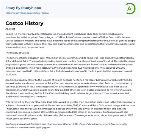 Costco History Essay Example StudyHippo