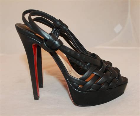 Christian Louboutin Black Leather Strappy Platform Heels 36 For Sale
