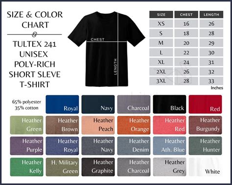 Tultex 241 Color Chart 241 Tultex Poly Rich T Shirt Color Etsy