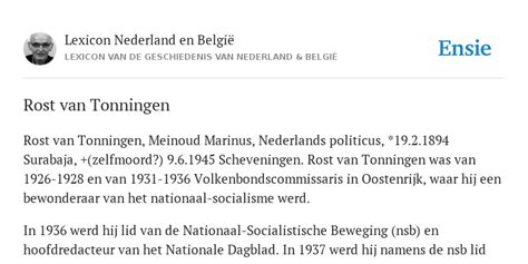 Rost van Tonningen - de betekenis volgens Lexicon Nederland en België