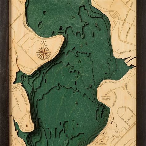 White Rock Lake Tx Wooden Map Art Topographic 3d Chart