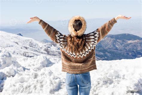 Young Woman Enjoying The Snowy Mountains In Winter 5890007 Stock Photo