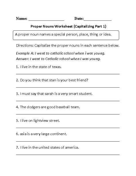 An example is given below. Proper and Common Nouns Worksheets | Capitalizing Proper Nouns Worksheet | Proper nouns ...