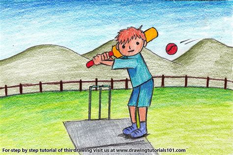 Cricket Player Scene Basic Drawing For Kids Scenery Drawing For Kids