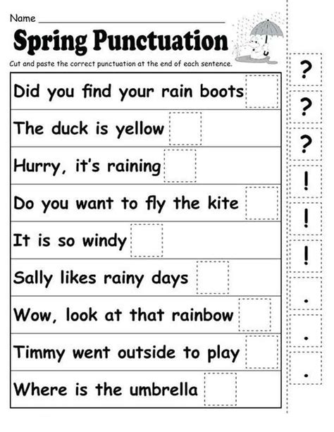 Punctuation Kindergarten English Worksheets Printable — Db