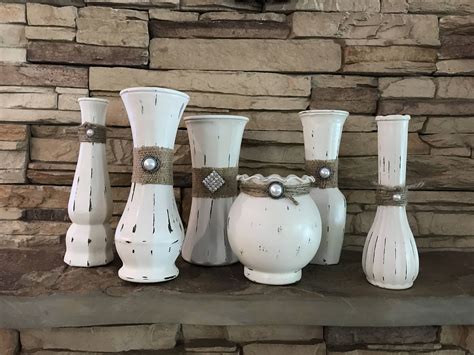 Vase Set Chalk Painted By Rusticrevivalhome On Etsy Etsy
