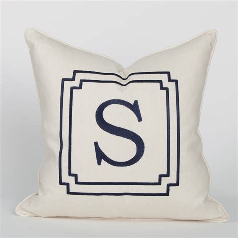 Monogram Pillow In Ivory With Navy Coastal Style Ts