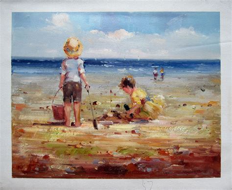16 By 20 Children Playing At The Beach Nr20 Museum Quality Oil
