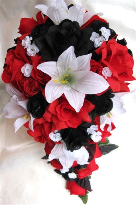 Check out our red white bouquet selection for the very best in unique or custom, handmade pieces from our bouquets shops. Wedding Bouquet Bridal Silk Flowers Cascade BLACK RED ...