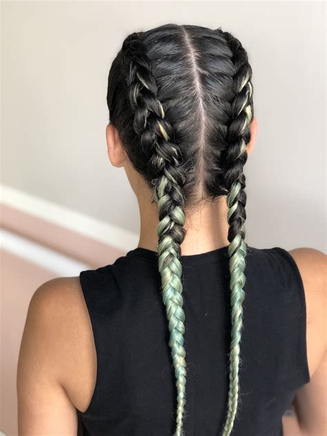 Two french braids hair style on fantasy color hair | French braid