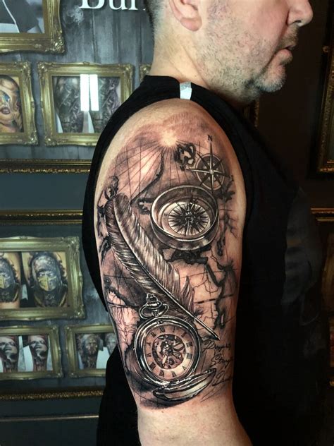 Map And Compass And Timepiece Tattoo By Luis Limited Availability At Salvation Tattoo Studios