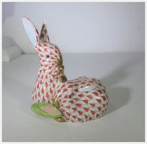 Herend Rust Fishnet Pair Of Rabbits With Corn Ruby Lane