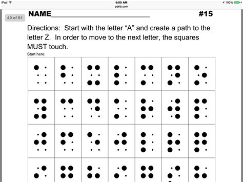 Braille Numbers Worksheet