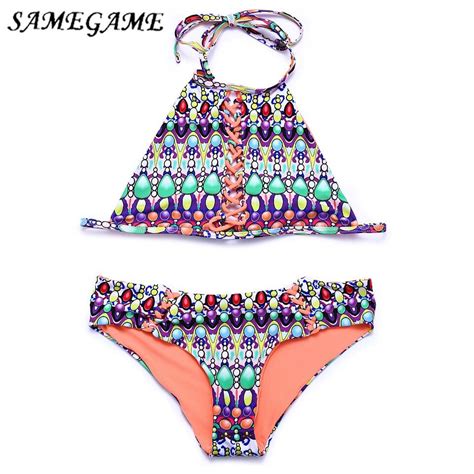 Samegame 2018 New Sexy Bikinis Women Swimwear Swimsuit Crop Top High