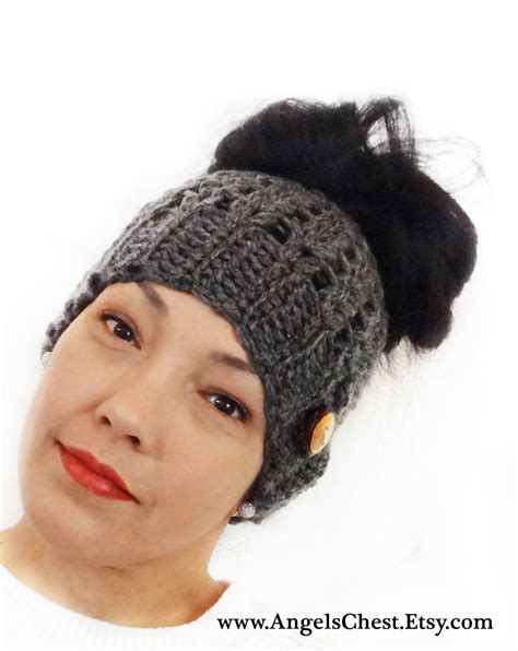 Messy Bun Beanie Crochet Messy Bun Beanie Top Knot Beanie Etsy