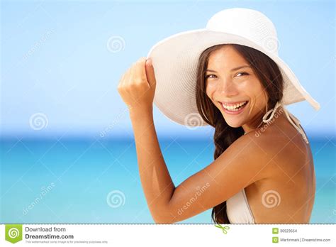 Vacation Beach Woman Smiling Happy Portrait Stock Images Image 30523554