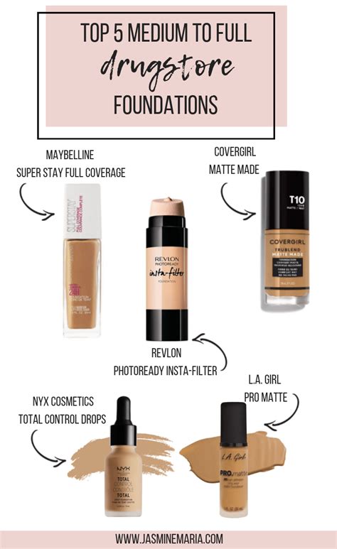 Top Drugstore Foundations Full Coverage Drugstore Foundation Medium Coverage Foundation