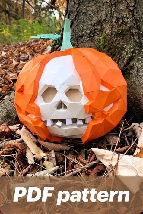 Skull Pumpkin 3d Papercraft Pdf Template Diy Low Poly Etsy Pumpkin