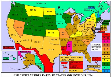 Get a full comparison between malaysia vs united states, based on crime information. 2014 map of murder rates by state (crime, hotel, living ...