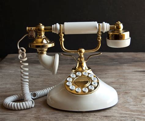Rotary Telephone Vintage White And Gold Dial